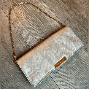 Antonio Melani Leather Snakeskin Effect Silver Clutch With Gold Chain